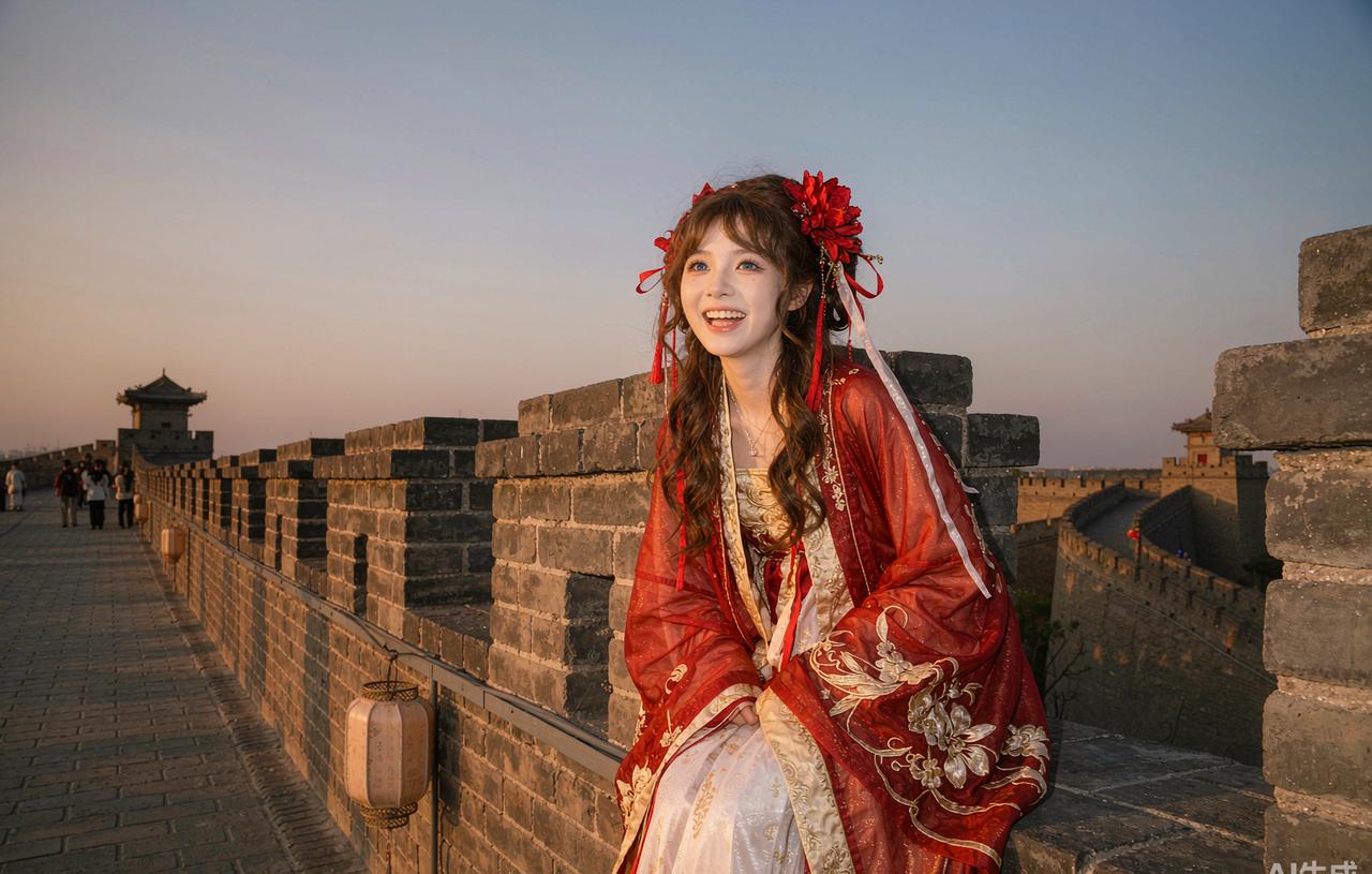 Hanfu portrait on the ancient city wall of Xi'an