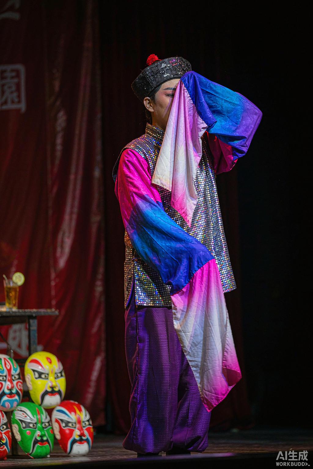 Sichuan opera face-changing performer on stage